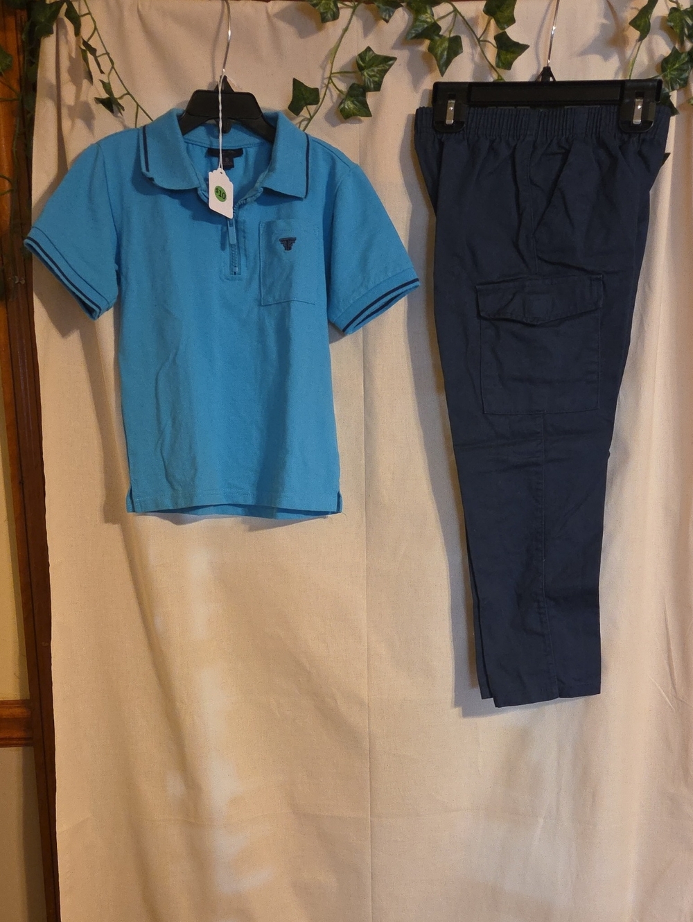 Tahari Boys Teal Polo and Navy Cargo Pants Set